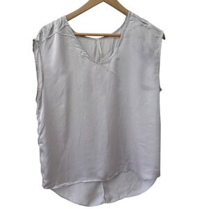Hello Nite Blouse Medium Lavender Grey Sleeveless V-Neck High-Low Hem Silky Top